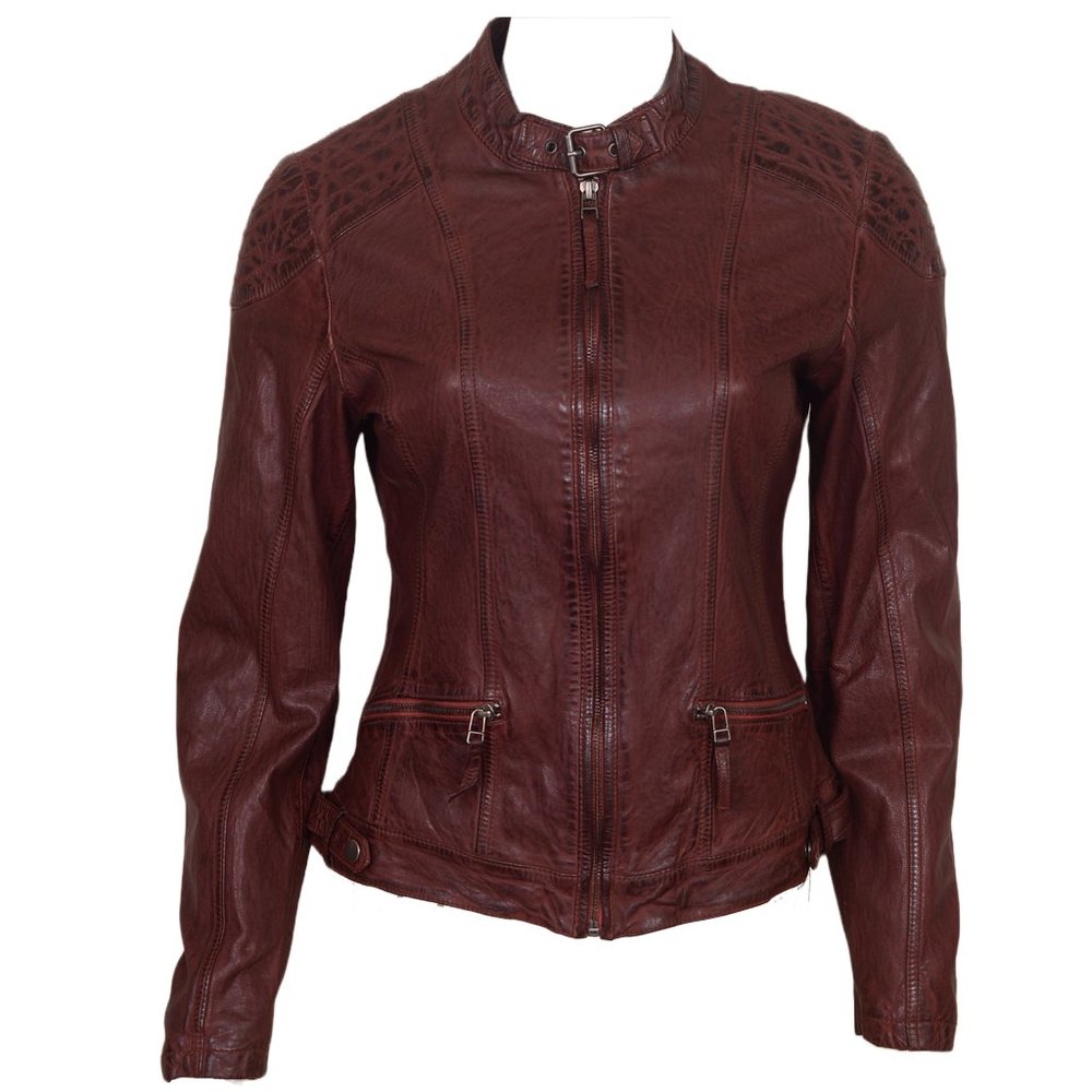 WOMEN'S RED BIKER LEATHER MOTORCYCLE JACKET